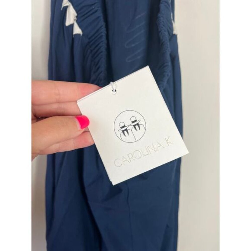 NWT Carolina K Lia Cutout Embroidered Elastic Midi Dress Navy Peony Size: XS - Picture 4 of 7